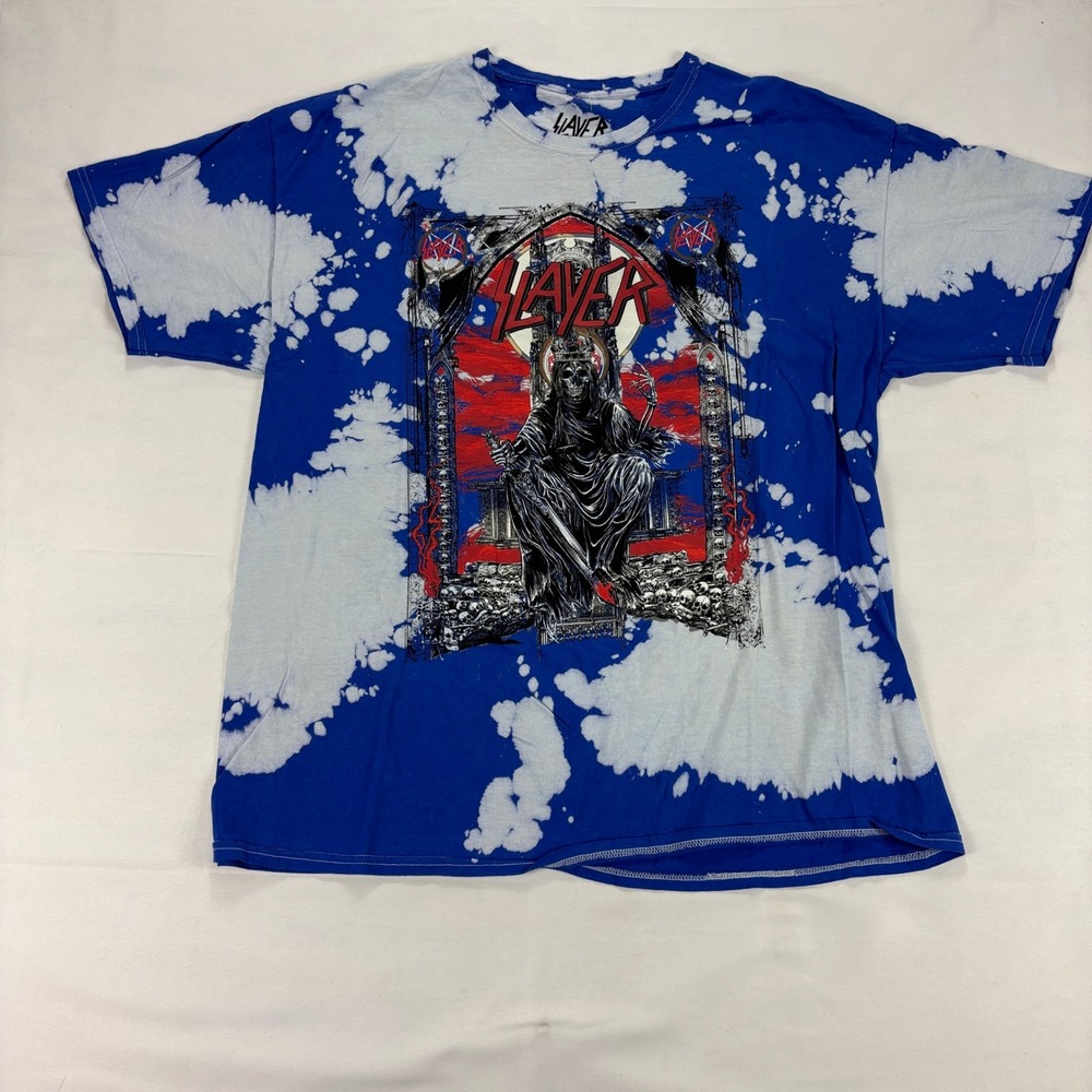 Slayer Band T Shirt Tie Dye Blue Graphic Tee Men's Large